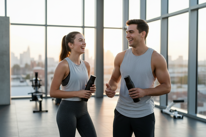 Mand og kvinde taler sammen i gym